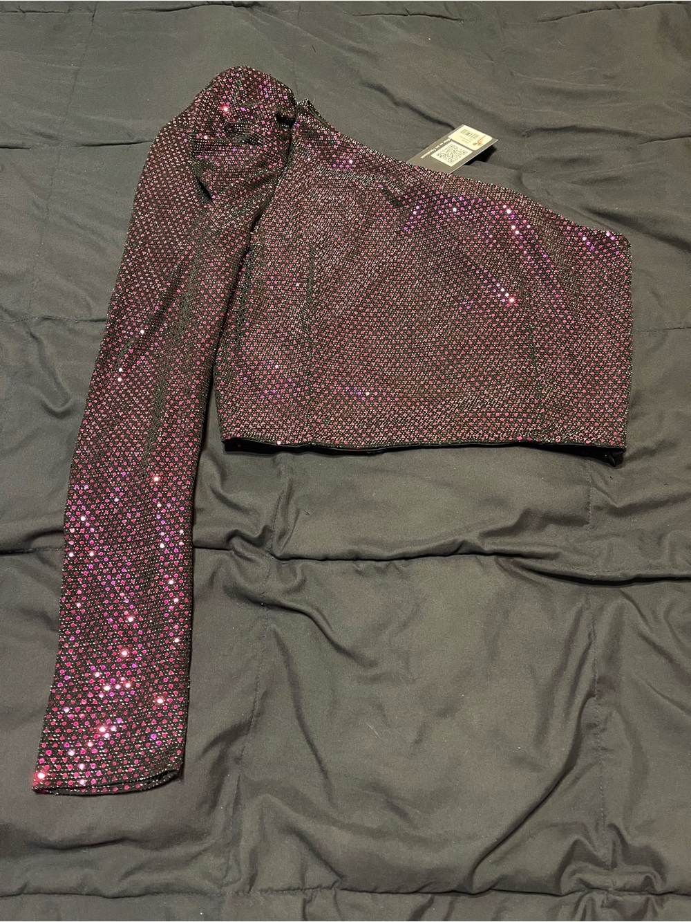 Ladies One-Shoulder Sequin Crop Top in Purple